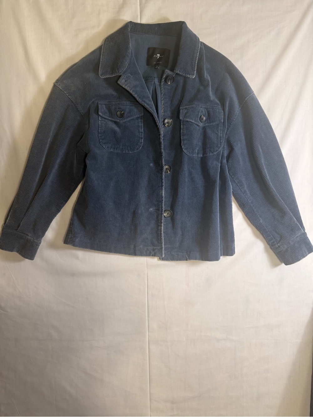 7 For All Mankind Slate Blue Corduroy Cropped Shacket Shirt Jacket S